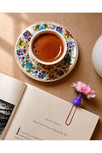 Handmade Ceramic Flower Vase Bookmark with Miniature Flowers - Unique Artistic Design for Book Lovers - Refined Gift for Readers - Purple - Purple