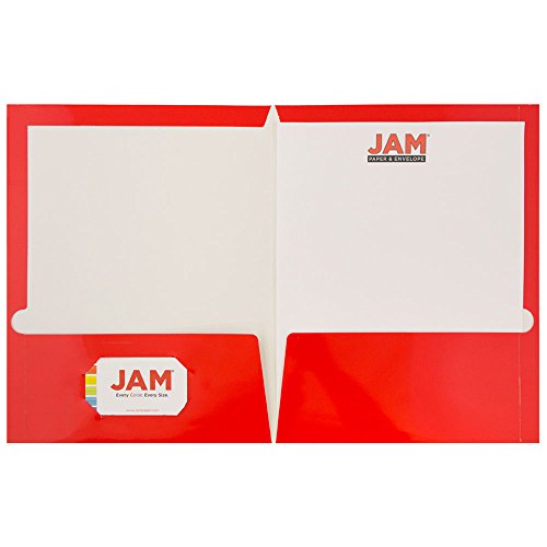 JAM PAPER Laminated Two Pocket Glossy School Folders - Letter Size - High Gloss Red - Bulk 100/Box
