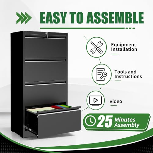 auruge 4-Drawer Lockable Side-Opening File Cabinet for Home & Office
