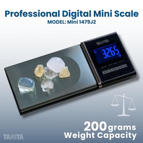 Tanita 1479J2 Mini Scale - Japan Technology Accurate Digital Pocket Scale for Jewelry - 200G Capacity - Blue Backlit Display - 6 Different Modes of Measurement: Gram, Oz, Carat, Troy Oz, DWT, Grain