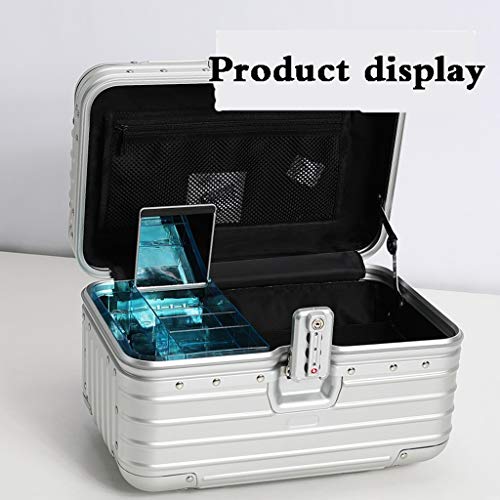 Baggage Makeup Train Case,Briefcase Lockable File Storage Chest,Aluminum File Box,for Wallets File Box，Portable Travel，Girl Makeup Storage Box (Color : Silver)