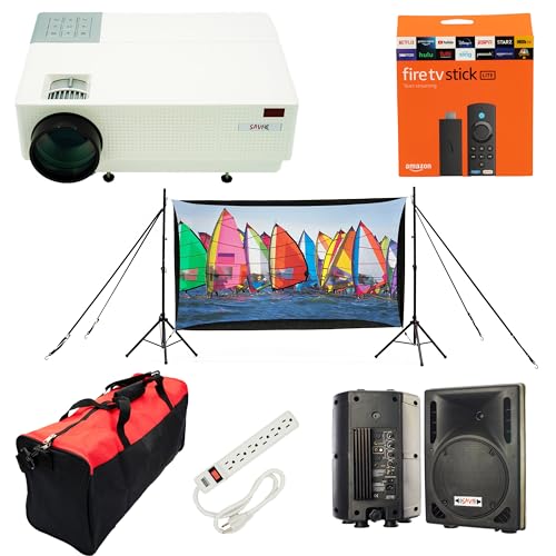 Backyard Theater Kit | Recreation Series System | 9' Front and Rear Projection Screen with 1080p HD Savi 4000 lumen Projector, Sound System, Streaming device w/WIFI (EZ-950)