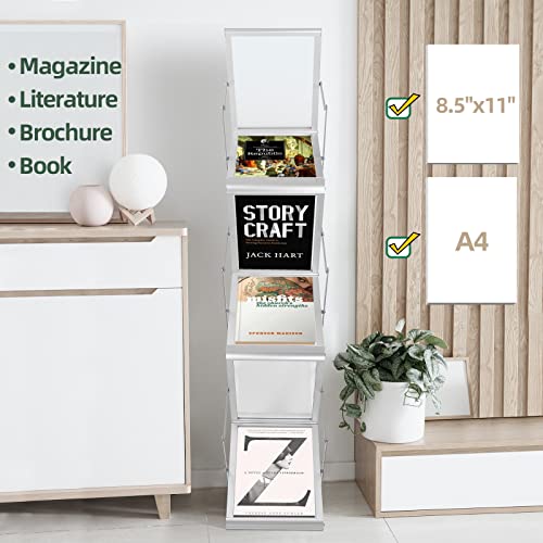 PUJIANG 6 Pockets Collapsible Literature Rack for Trade Shows, Metal Floor Standing Literature Stand Catalog Rack Brochure Rack Flyer Holder Pamphlet Holder with Carry Case