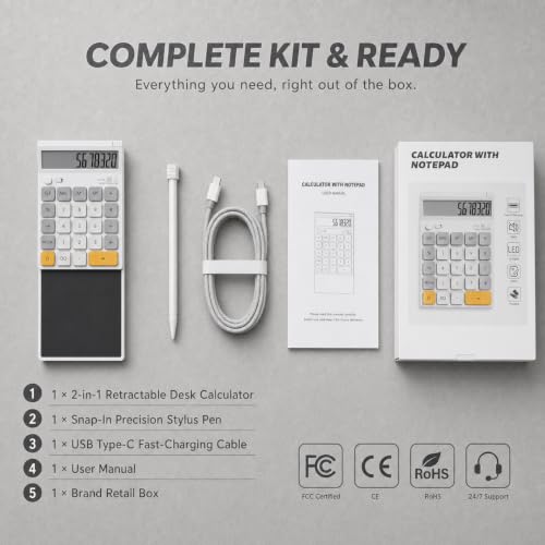 DPEDUAI Retractable Desk Calculator with Slide-Out LCD Tablet, 12-Digit