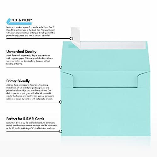 LUXPaper A2 Invitation Envelopes | Peel & Press | 4 3/8" x 5 3/4" | Seafoam Blue | 80lb. Text | 1,000 Qty