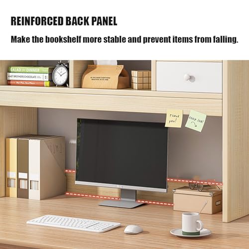 UWYTGF Wooden Desk Hutch Desktop Nizer with Shelves & Drawers Cherry Wood Display Rack for Computer Desk Home Office Storage Solution,92X17X30CM White