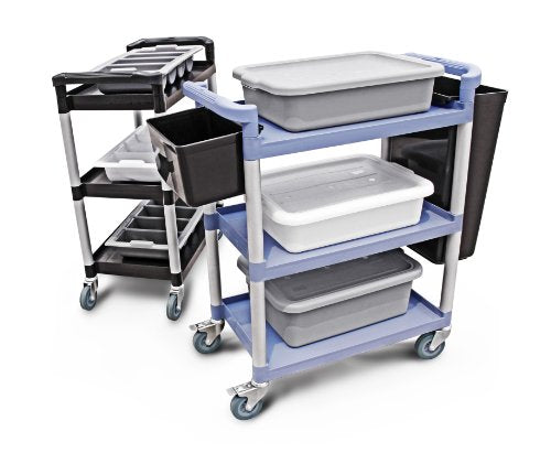 New Star Foodservice Heavy-Duty 3-Tier Plastic Utility Bus Cart with Locking Casters, 350 lb Capacity, 42.5 x 19.5 x 38.5 Inch, Gray