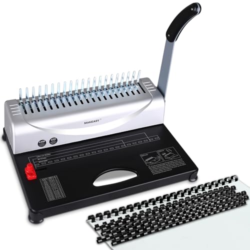 MAKEASY Comb Binding Machine - Punch 12 Sheet, Easy Punch No Jam, Heavy-Duty Metal Build, Book Binder for Office Reports & Home School Projects, Includes 100 Combs, Letter/A4/A5 Compatible