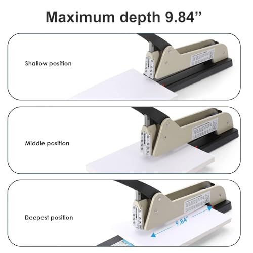 Heavy Duty Long Reach Stapler with 200 Sheet Capacity and Adjustable Depth for Office Documents and Booklets