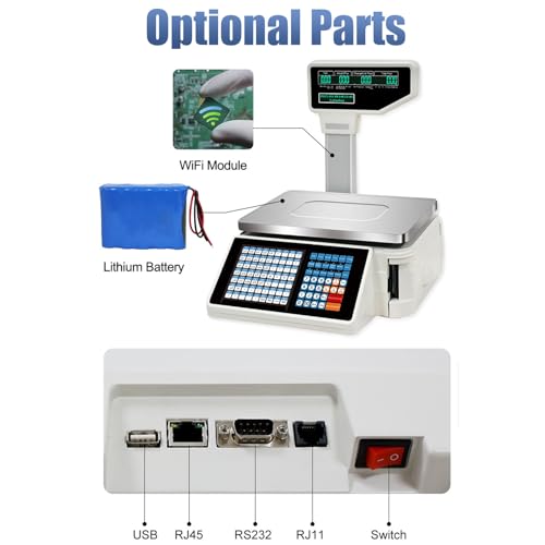UMJIGF Digital Price Label Printing Scale, Electronic Weight Calculator Barcode Scales, Electronics Barcode Thermal Printer, for Supermarket/Retail Store,Machine+Cashbox,Machine+Scanner