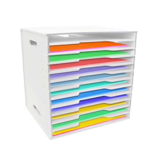 Timisea12 Tier Scrapbook Paper Organizer,White Cardstock A4 Paper Sorter Storage Rack,Scrapbook Organizer for Sizes 11" X 11" for Home Office & Classrooms,White Organizer Storage