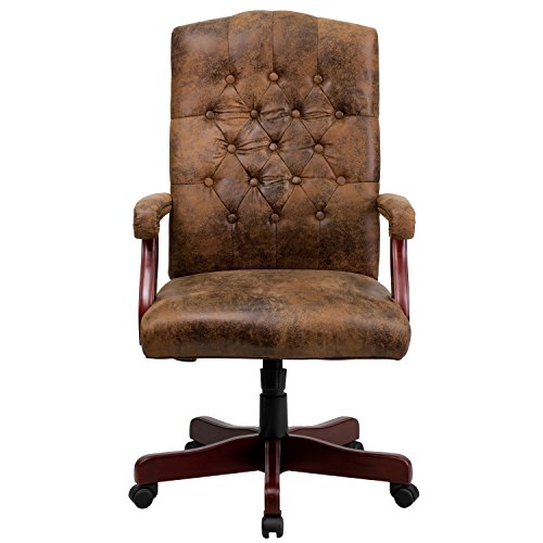 BizChair Bomber Brown Classic Executive Swivel Office Chair with Arms