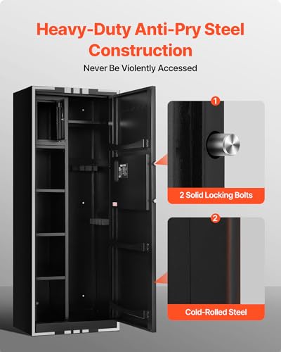 VEVOR 4 Gun Safe, Long Gun Cabinet for Rifles and Pistols, Quick Access Rifle Safe with 3 Ammo Slots and 2 Adjustable Racks, Large Digital Cabinet with Key and Password Lock(Assembly Required)