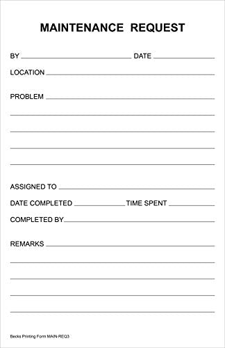 Maintenance Request Forms on 3 Part Carbonless Paper (Pack of 250)