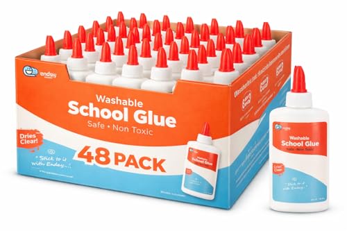 Enday White School Glue 4 oz (48 Pack) – Glue for Crafts, Washable Liquid White Glue, White Glue Craft Adhesive, Glue White Bottles, Non-Toxic Bulk Glue for Kids, Slime & Arts
