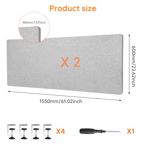 Generic 2 Pack Clamp-on Cubicle Partition Panel 61 x 24 Inch with 4 C-Type