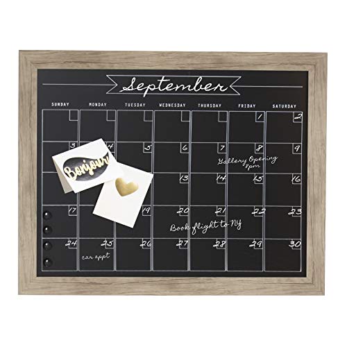 DesignOvation Beatrice Framed Magnetic Chalkboard Monthly Calendar, 23x29, Rustic Brown