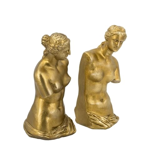 Set of 2 Artistic Venus de Milo Bust Bookends - 4.5x5x10 with Gold Finish, Decorative Bookends for Shelves | Book Organizer, Office Accessories Organizer Desk