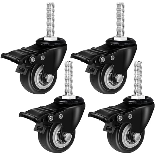 Mavvilo 2 Inch Swivel Caster Wheels Set of 4 300Lbs Load Capaci Noise Free Pu Heavy Du with Brakes Perfect for Fur and Workbench Li,with Brake-M12X60Mm