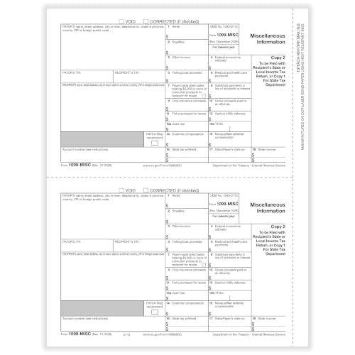 ComplyRight 1099-MISC 3-Part Tax Form Set with Envelopes, Recipient Copy Only, Pack of 50, Tax Filing Supplies