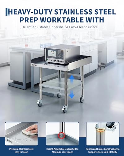 PrecisionAuto Stainless Steel Commercial Work Table - Heavy Duty Mobile Prep Station - Adjustable Undershelf - Detachable 3-Sided Backsplash - Locking Casters - For Restaurant, Kitchen, Garage, Bakery