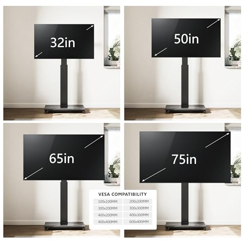 FITUEYES Rolling TV Stand with Rotation Function for 32-75 Inch TVs，Black
