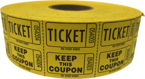The Ticket Gurus-Raffle Tickets - 4 Yellow Rolls of 2000 Double Tickets- 8,000 Total 50/50 Raffle Tickets