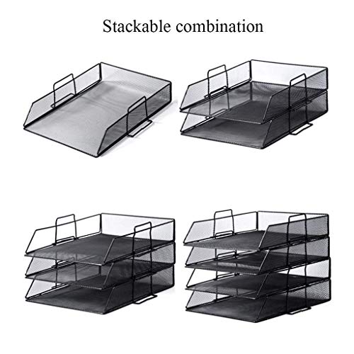 Stackable Mesh Tray Desktop Organizer Document Letter Paper File Sorter，Office and Home, Black
