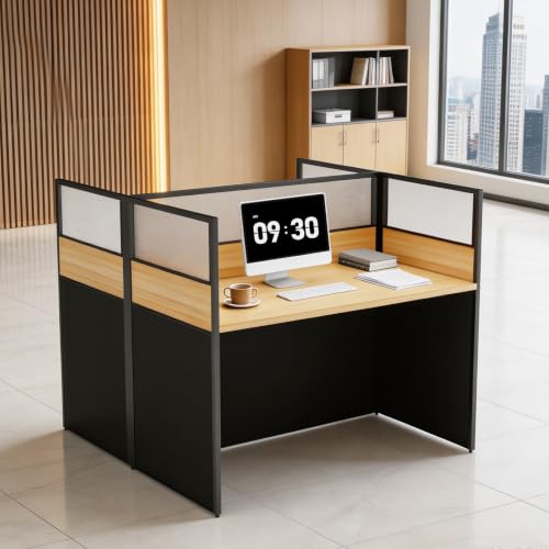 2 Person Office Cubicle Desk with Privacy Panels Cubicle Workstation, Oak