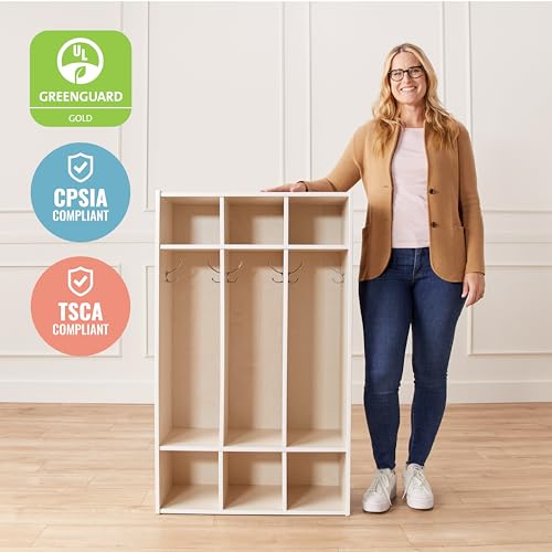 ECR4Kids Streamline 3-Section Coat Locker with Cubby Storage, Classroom Furniture, White Wash