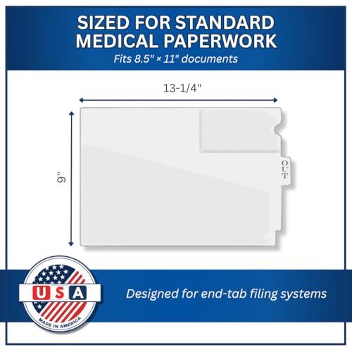 Doctor Stuff - Center Tab Vinyl Out Guides, Diagonal Cut Front Pocket, Top Charge Out Slip Pocket, Plastic File Folder, Letter Size 9" x 13-1/4", Frosty Clear, 100/Box