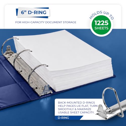 Samsill Durable 6 inch 3 Ring Binder, Locking D Ring Binder, Customizable Clear View Cover, Blue, 6-Pack, Holds 1225 Pages