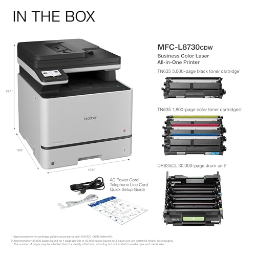 Brother MFC-L8730CDW Business Color Laser All-in-One Printer, Duplex Print, Scan, Copy, Wireless, Advanced Security