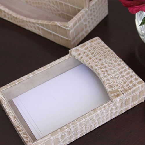 DACASSO Protacini Breeze Beige Italian Crocodile Leather Memo Holder - Luxury Memo Holder & Paper Organizer for Desk - Office Organization & Executive Desk Decor - (Beige)