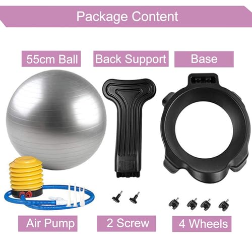 EXCLURA Black Φ55 cm (21 5/8") Yoga Ball Chair, Exercise Ball Chair Rolling Base for Adults, Stability Balance Ball Chair with Back Support