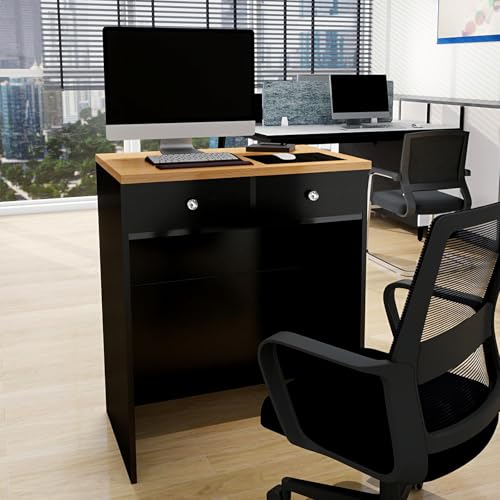 FKTHYO Reception Desk Counter Table, Small Reception Room Front Desk with Drawer, Wooden Computer Desk Reception Table, Retail Counter for Salon Checkout Office Hotel, Black