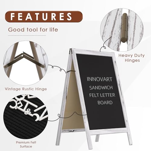 INNOVART A-Frame Sidewalk Sign 36" x 20", Double-Sided Felt Sandwich Letter Board with Changeable Letters, Letter Board Sign with Stand for Restaurant, Retail, Church, Wedding, Outdoor Event, White