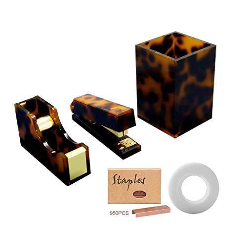 GTTBL Acrylic Desk Staplers Small Leopard Gold Stapler Portable Desktop Stapler for Desk Stationery Set Office Utility Binding Supplies
