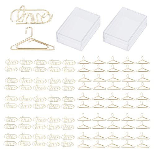 Binder Clips, 100Pcs Hanger and Love Style Electroplated Metal Gold Color Planner Clips for Home Office Study Document Organization