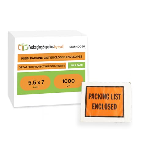PSBM 1000 PCS, 7 x 5.5 Inch Orange Full Face Packing List Enclosed Bags, Shipping Mailing Envelopes and Packing Slip Pouches for Mailing Labels, Invoices and Documents