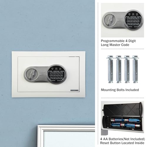 Wall Safe - Digital Safety Box with Passcode for Quick Access and Backup Key - Personal Safe for Cash or Jewelry - Wall Safes by Paragon (White)