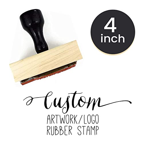 1" 2" 3" 4" Large Logo Stamp - Custom Stamp - Personalized Wood Handle Business Stamp Self-Inking Black Red Blue Black Ink - Custom Round Text Business Stamp Large 1 2 or 3 Inch Stamper (4")