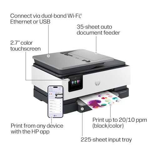 HP OfficeJet Pro 8125 Wireless All-in-One Color Inkjet Printer, Print, Scan, Copy, ADF, Duplex Printing Best-for-Home Office, 3 Month Trial of Instant Ink Included, AI-Capable (C2VJ4A)