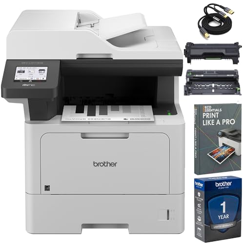 Brother Business Monochrome Laser All-in-One Printer with Duplex Print, Scan, Copy MFCL5710DW Bundle with Deco Essentials eBook and High Speed 6ft USB Type B 2.0 Printer Cable to USB Type-C & Type A