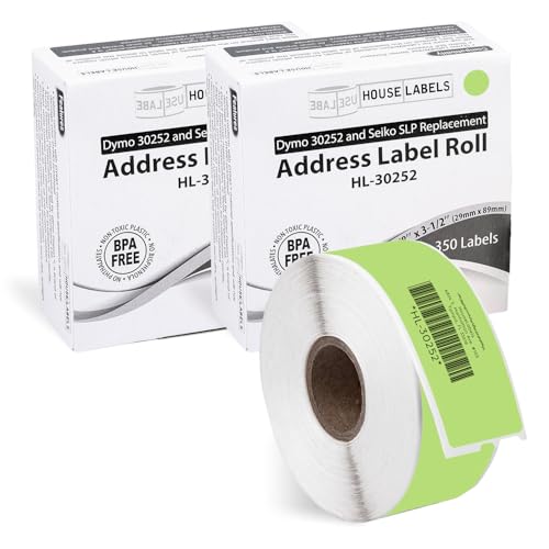 HouseLabels Compatible with Dymo 30252 Labels, Green, 1-1/8" x 3-1/2"