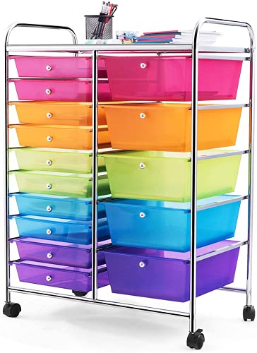 Topment Plastic Boxes 15 Drawer Rolling Organizer Cart Utility Storage Tools Scrapbook Paper Multi-Use