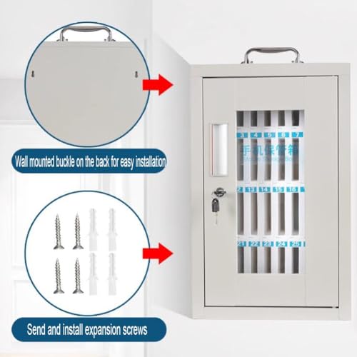 zktoermn Cell Phone Cabinet, All Steel Cell Phone Holder Classroom Wall-Mounted Pocket Chart Storage Cabinet Portable Cell Phone Storage Box, with A Locked (Color : White, Size : 24x21x28cm)