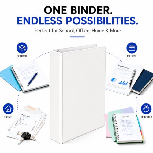Rosmonde 1.5 Inch 3 Ring Binders Bulk, White Round Ring Binder, 24 Pack