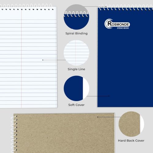 Rosmonde Bulk Steno Pads, 96 Pack, 6x9 Gregg Ruled Steno Book, 80 Sheets