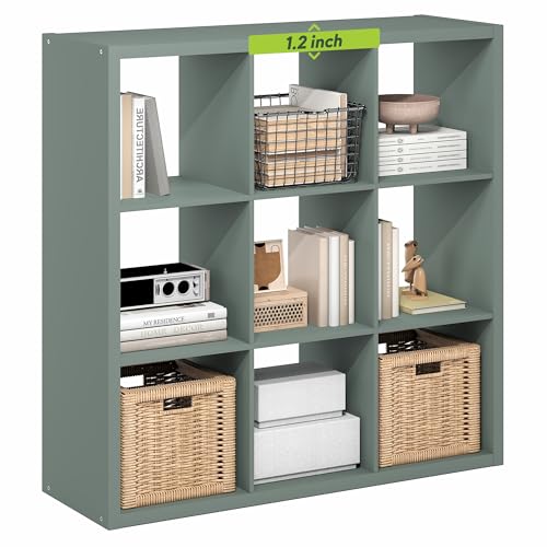Furinno Cubicle 9-Cube Book Shelf, Extra Thick Frame Bookshelf, Sage Green